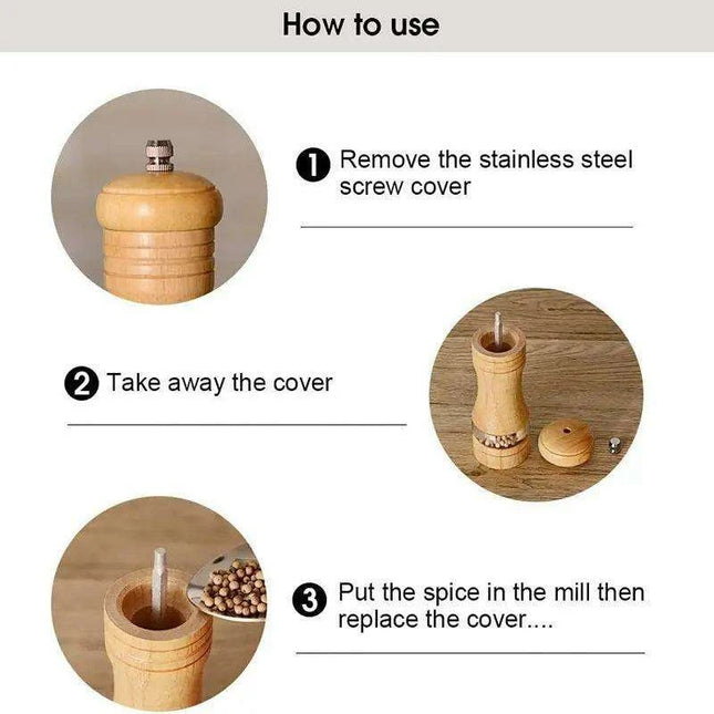 Vintage Handcrafted Wooden Spice Mill Set - 6-Inch Gourmet Salt and Pepper Grinders