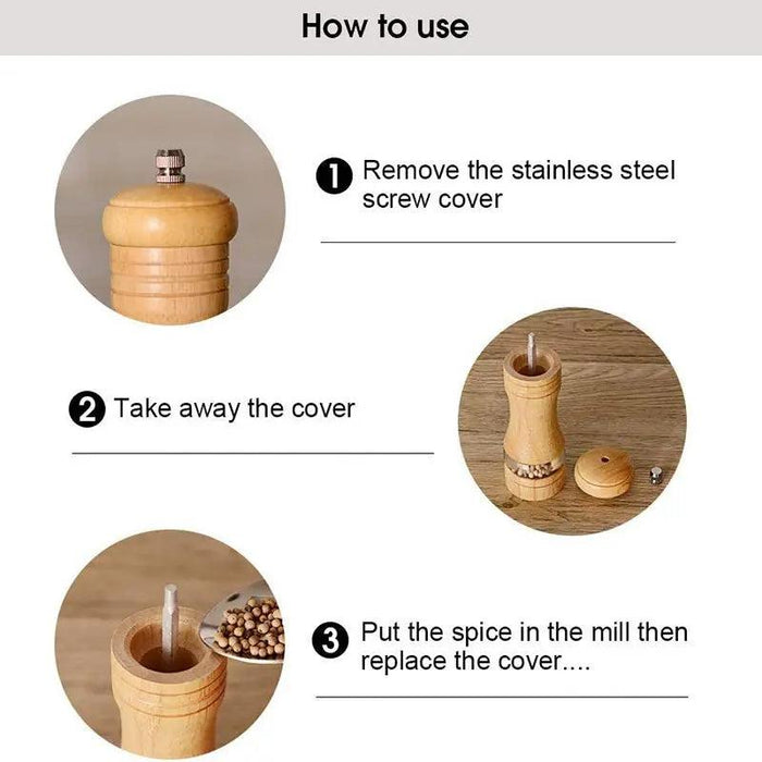 Vintage Handcrafted Wooden Spice Mill Set - 6-Inch Gourmet Salt and Pepper Grinders