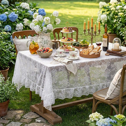French Embroidered Lace Tablecloth – Floral Hollow, 6 Colours