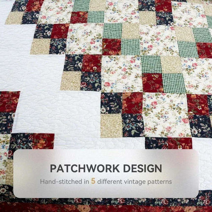 Reversible Floral and Plaid Quilt Set for California King - 100% Cotton Bedspread with Pillow Covers, Easy Care