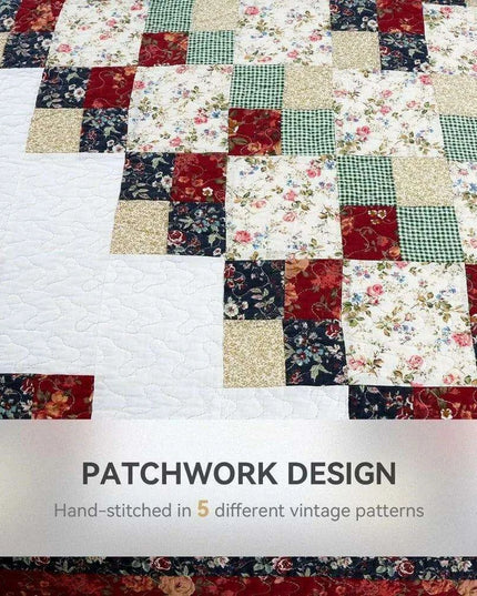 Reversible Floral and Plaid Quilt Set for California King - 100% Cotton Bedspread with Pillow Covers, Easy Care