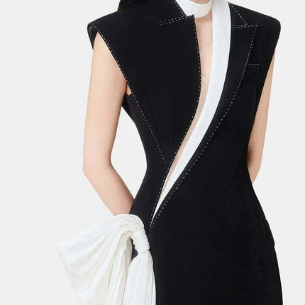 Asymmetrical Summer Dress with Contrast Ribbon Bow