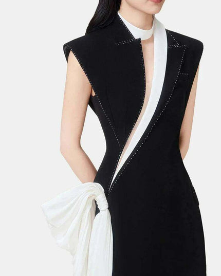 Asymmetrical Summer Dress with Contrast Ribbon Bow