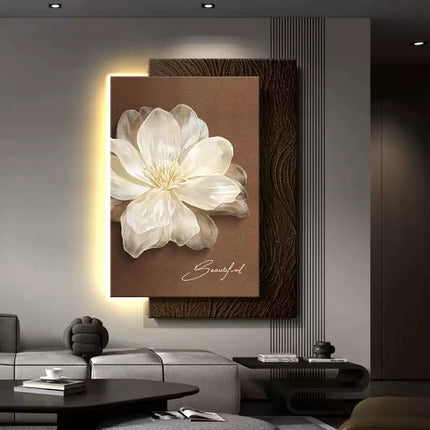 Black & White Camellia LED Wall Lamp – Minimalist Retro Floral Sconce
