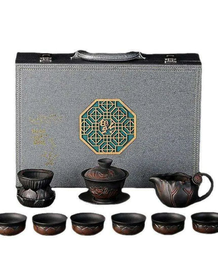 Yunnan Handcrafted Purple Pottery Tea Ceremony Set: Gaiwan Teapot and Cups for Elegant Brewing