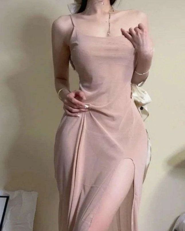 Elegant Summer Solid Color Maxi Dress with Side Slit