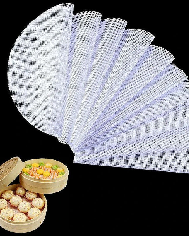 10-Pack Reusable Non-Stick Silicone Steamer Liners for Easy Cooking - Round Mats and Kitchen Accessories