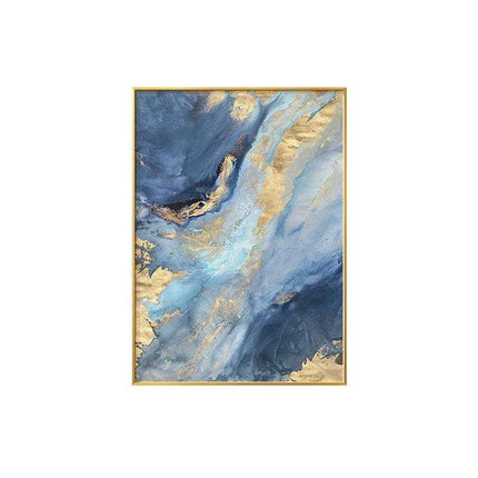 Tranquil Harmony: Blue and Gold Abstract Canvas Art Prints - Stylish Home Decor Piece