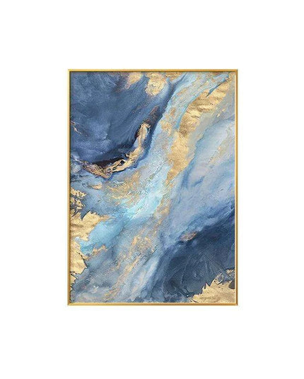 Tranquil Harmony: Blue and Gold Abstract Canvas Art Prints - Stylish Home Decor Piece