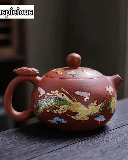 170ml Handcrafted Color-Changing Purple Clay Teapot with Dragon and Phoenix Design