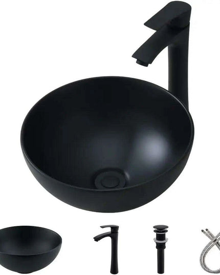 Elegant Oval Ceramic Sink Ensemble with Black Faucet and Stainless Steel Drain