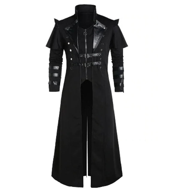 LISDINO1 Men's Gothic Steampunk Pirate Costume - Black Long Jacket & A