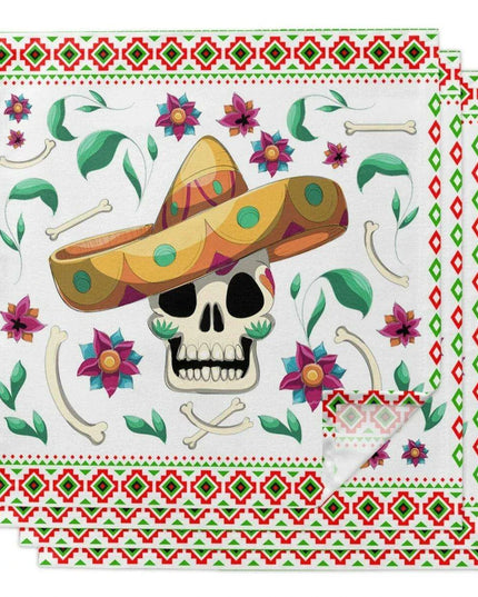 Colorful Day of the Dead Sombrero Cloth Napkins - Elegant Dining Pair for Celebrations