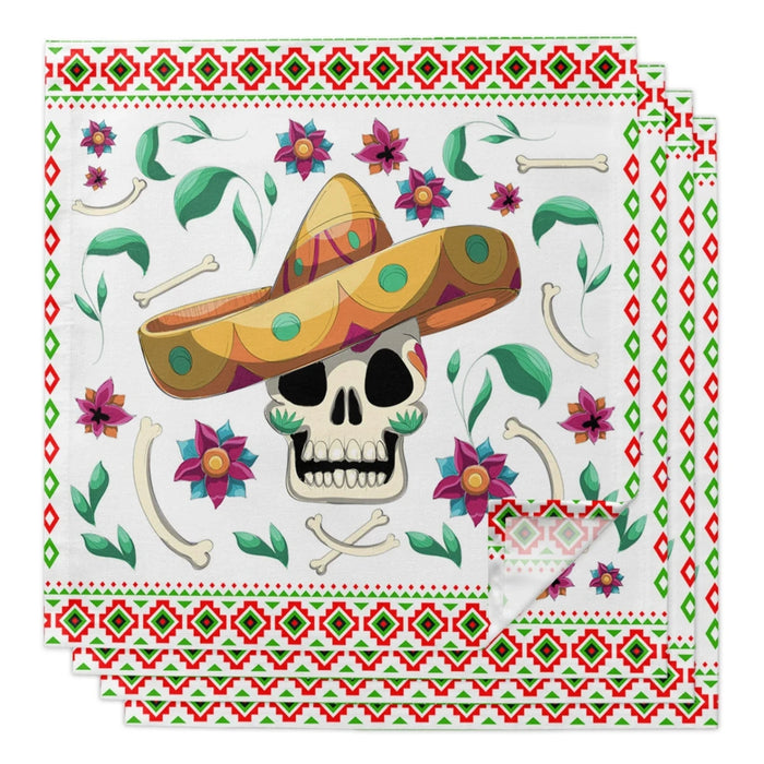 Colorful Mexican Sugar Skull Printed Cloth Napkins - Set of 2