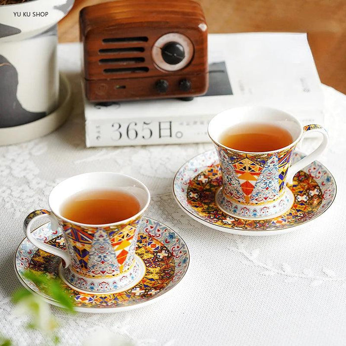Regal Palace-Inspired Bone China Tea Set with Exquisite Ceramic Cups and Saucers