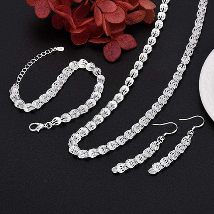 Elegant 925 Sterling Silver Jewelry Set: Bracelet and Necklace for Women