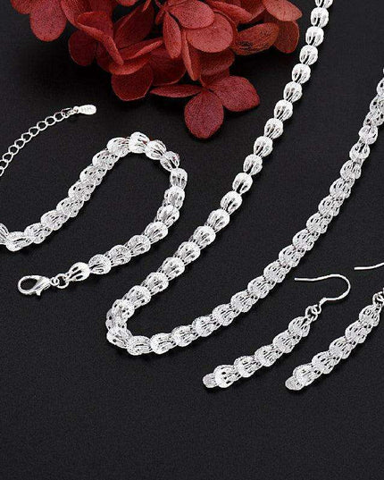 Elegant 925 Sterling Silver Jewelry Set: Bracelet and Necklace for Women