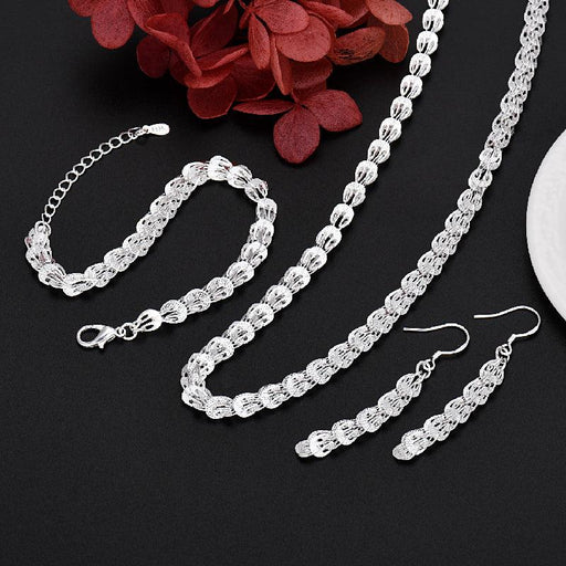 Sterling Silver Carved Pattern Jewelry Set for Elegant Women