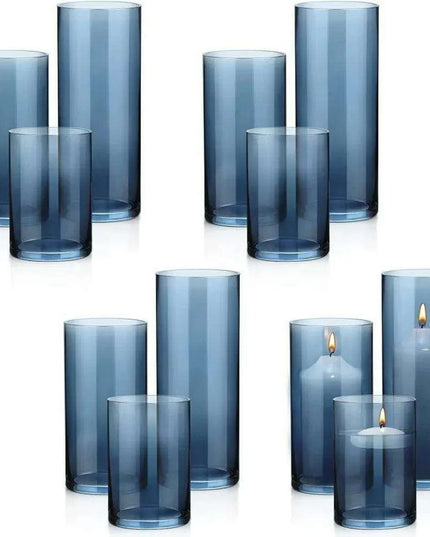 Chic Set of 12 Blue Glass Cylinder Vases for Elegant Home Decoration and Versatile Use