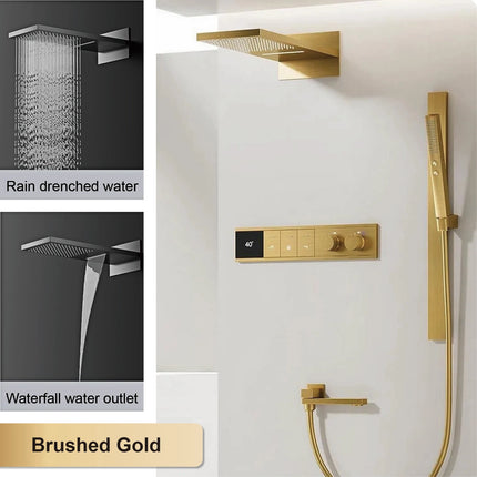 Gun Gray Brass LED Digital Display Thermostatic Shower Set Ceiling Mount Rain Shower Head Adjustable Slide Bar Bathroom Faucet gun-gray-brass-led-digital-display-thermostatic-shower-set-ceiling-mount-rain-shower-head-adjustable-slide-bar-bathroom-faucet