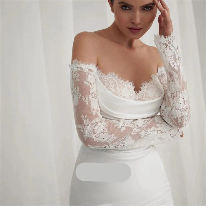 Customizable Floral Lace Mermaid Wedding Dress with Open Back and Long Sleeves