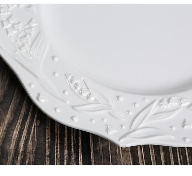 Lily Valley Relief Porcelain Dinner Plates - Set of 3