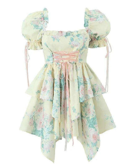 Enchanting Japanese Floral Puff Sleeve Ball Gown - A Unique Style Statement