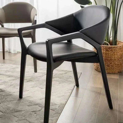 Scandinavian Luxe Leather Dining Chair with Contemporary Armrests