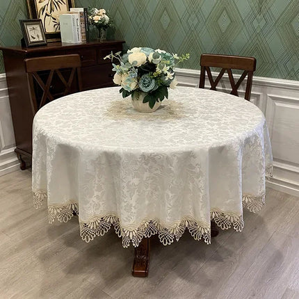 Round Lace Tablecloth Embroidered Polyester For Dining Table European Style
