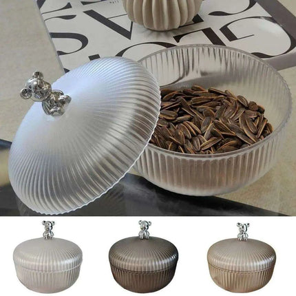 Chic Bear Design Plastic Snack Storage Tray with Dustproof Lid for Nuts, Fruits, and Candies - Spacious Kitchen Organizer