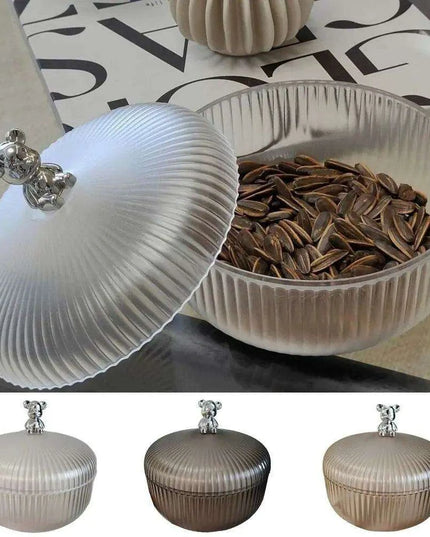 Chic Bear Design Plastic Snack Storage Tray with Dustproof Lid for Nuts, Fruits, and Candies - Spacious Kitchen Organizer