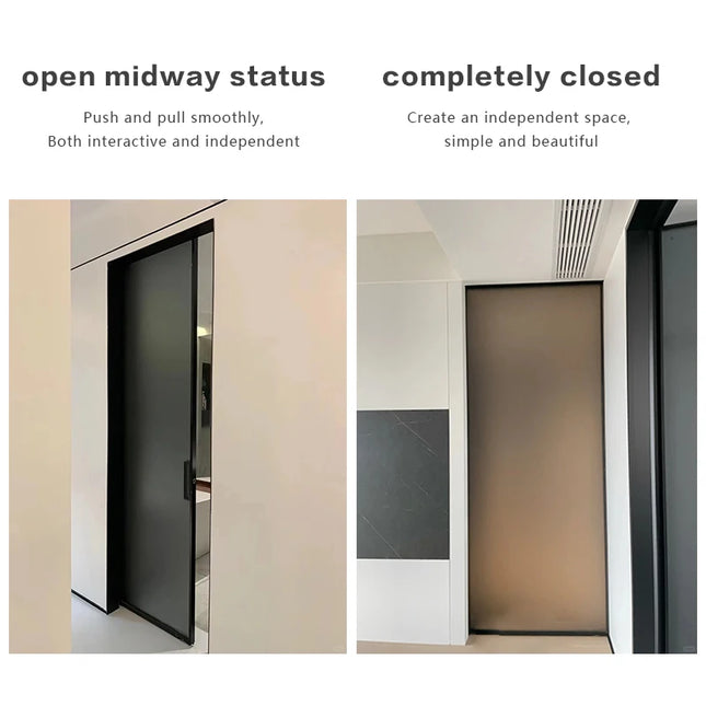 Push-To-Open Soft-Close Pocket Door Hardware — Concealed Overhead Sliding System, Wood & Glass