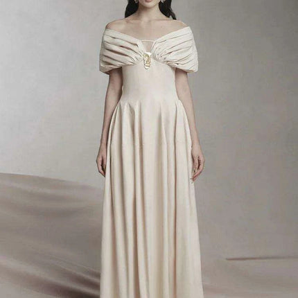 Puff Sleeve V-neck Pleated Swing Dress - Sophisticated Evening Party Attire