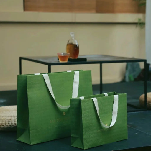 Elegant Green Paper Gift Bag with Gold Foil Logo - Bulk Pack of 500 Pieces
