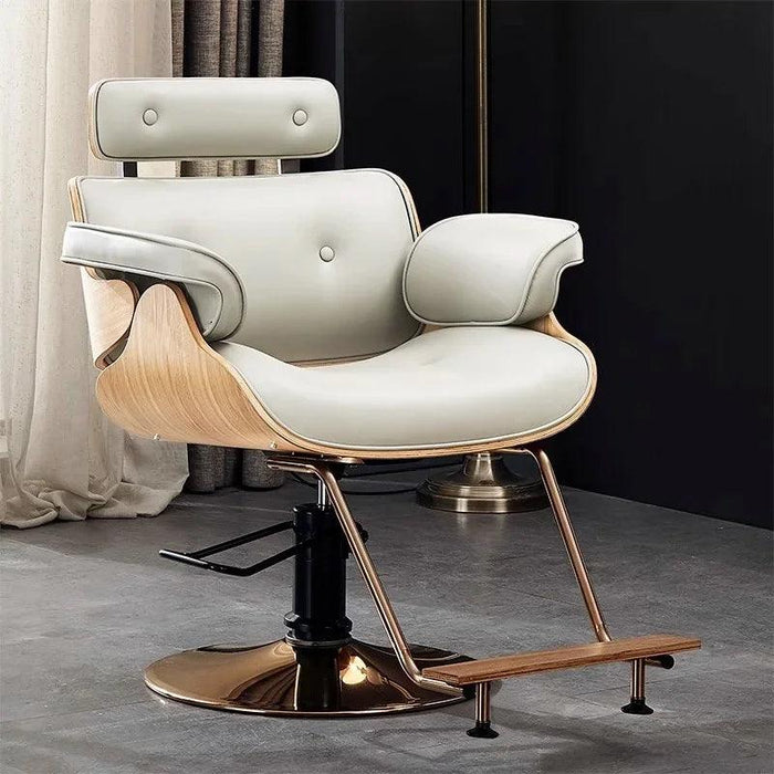 Chic Walnut Leather Adjustable Salon Styling Chair