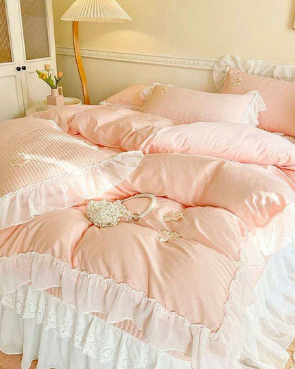 Royal Lace Ruffle Cotton Bedding Collection with Quilted Bedspread