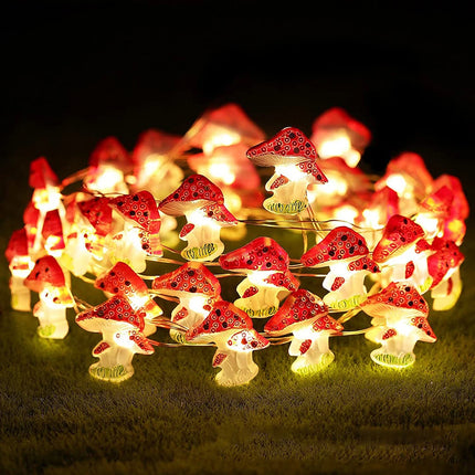 Heuluced Mushroom Fairy Lights - 20/30 LED Battery Powered Decor