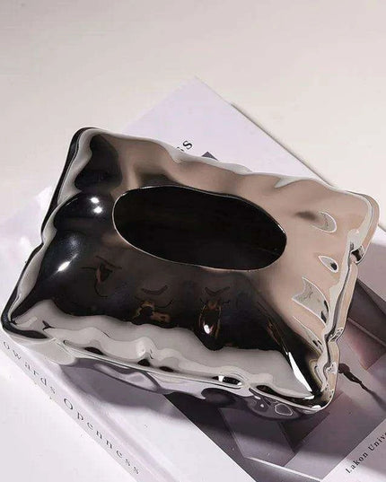 Chic Cream Ceramic Tissue Holder with Hidden Drawer