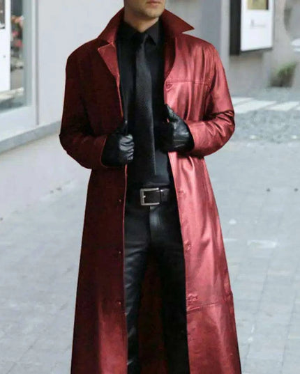 Men's Gothic Punk Black Faux Leather Trench Coat