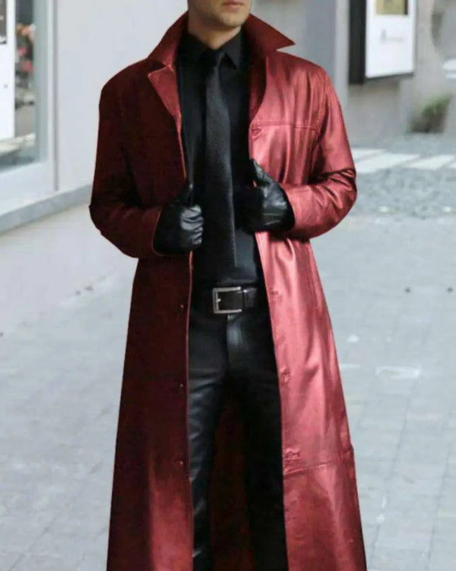 Men's Gothic Punk Black Faux Leather Trench Coat