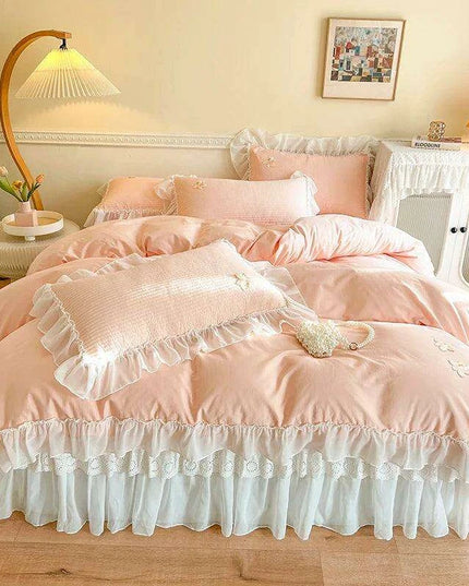 Royal Lace Ruffle Cotton Bedding Collection with Quilted Bedspread