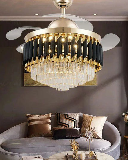 Modern Crystal Ceiling Fan Chandelier with Adjustable Blades and Energy-Efficient LED Lighting - Stylish Fixture for Contemporary Interiors
