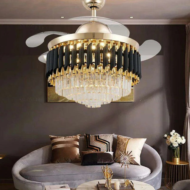 Modern Crystal Ceiling Fan Chandelier with Adjustable Blades and Energy-Efficient LED Lighting - Stylish Fixture for Contemporary Interiors