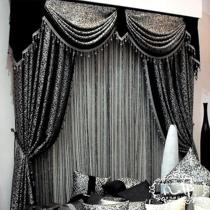 Très Elite Black Grey European Curtain Light Blocking Damask Taffeta