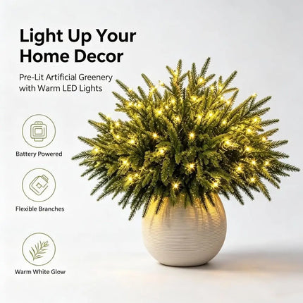 Artificial Pine Branches with Battery-Powered Warm LED Lights, 41 cm