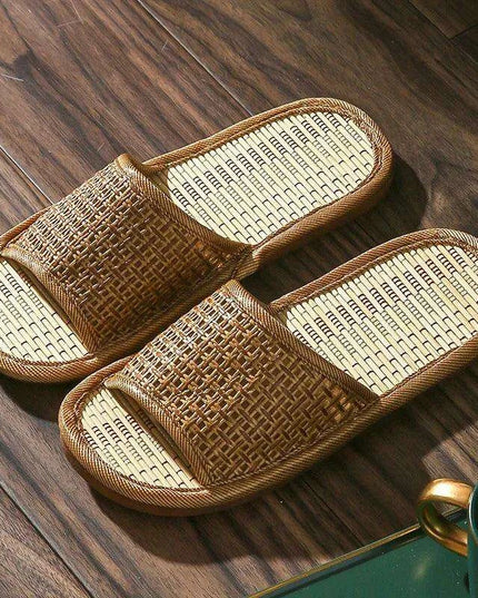 Unisex Comfortable Bamboo Woven Sandals - Non-Slip Rattan Grass Slippers for Spring and Summer