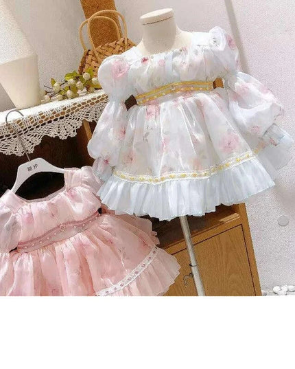 Enchanting Floral Puff Sleeve Dress for Girls - Ideal for Spring Festivities and Flower Girl Celebrations
