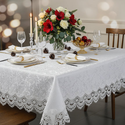 Waterproof Lace Embroidery Tablecloth — Jacquard Polyester, 7 Colours, 9 Sizes