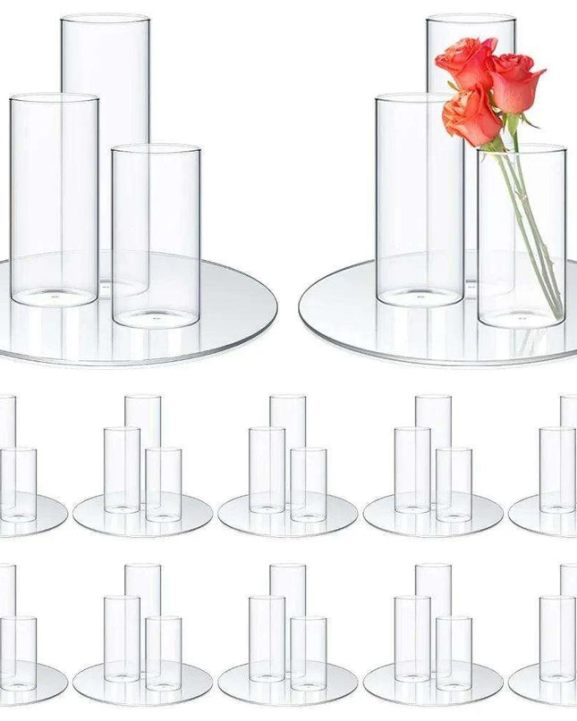 36-Piece Glass Cylinder Vases and Mirror Trays Set for Stylish Event Decor
