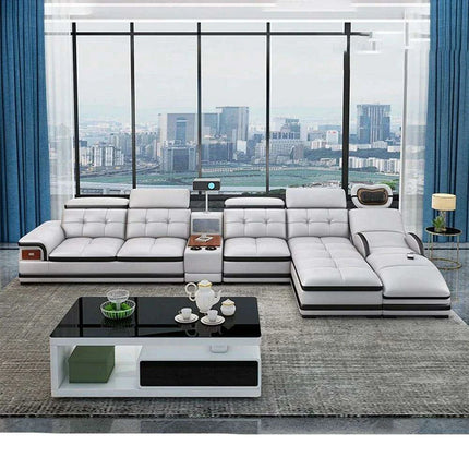 Elegant Italian Leather Bluetooth Sofa Set with Massage Features, Integrated Speaker, Projector, USB Charging Ports, and Convenient Cup Holder - Contemporary Comfort Solution